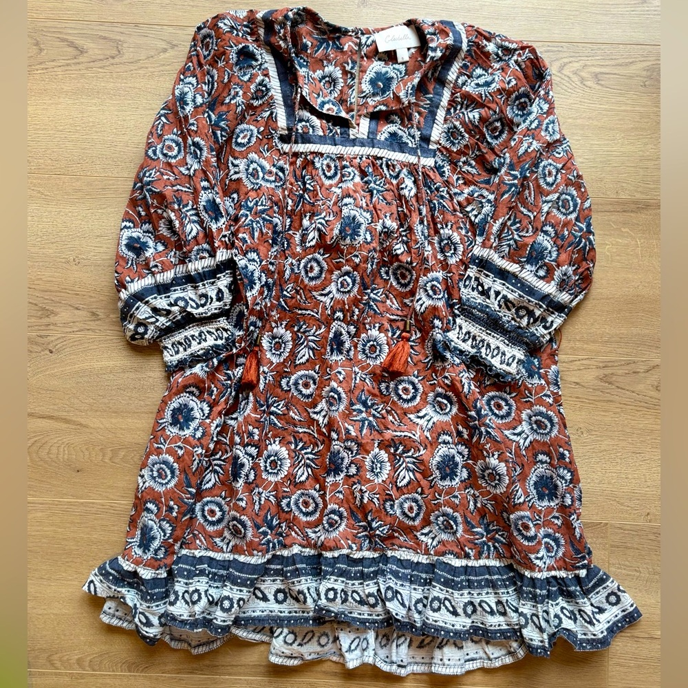 Cleobella Floral Mini Dress in Rust and Navy